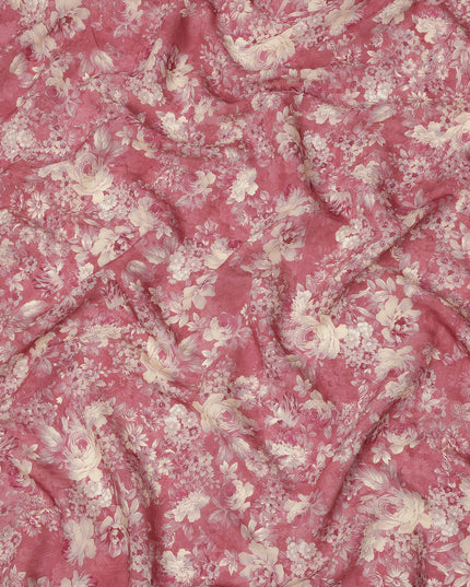 Dusty Rose Beige Monotone Floral Printed Viscose Crepe Fabric, Width 110 Cms, Made in India-D23912 - Regal Fabrics
