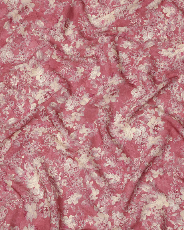 Dusty Rose Beige Monotone Floral Printed Viscose Crepe Fabric, Width 110 Cms, Made in India-D23912 - Regal Fabrics