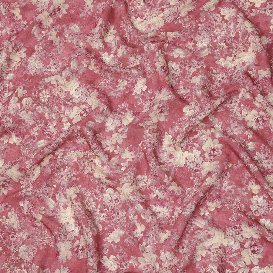Dusty Rose Beige Monotone Floral Printed Viscose Crepe Fabric, Width 110 Cms, Made in India-D23912 - Regal Fabrics