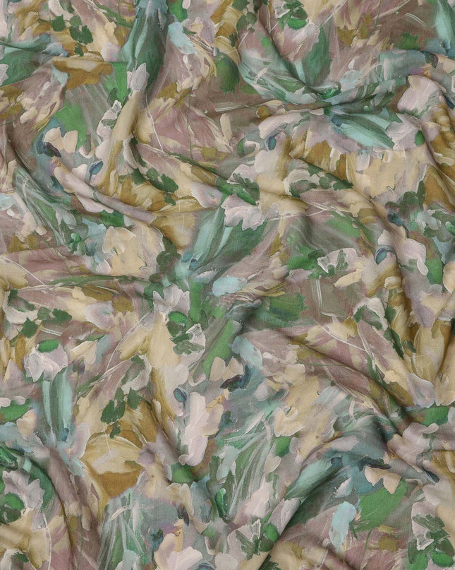 Olive Green Multicolor Brushstroke Floral Printed Viscose Crepe Fabric, Width 110 Cms, Made in India-D23913 - Regal Fabrics