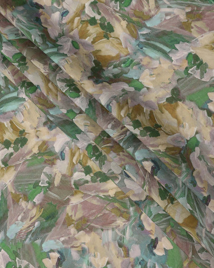 Olive Green Multicolor Brushstroke Floral Printed Viscose Crepe Fabric, Width 110 Cms, Made in India-D23913 - Regal Fabrics