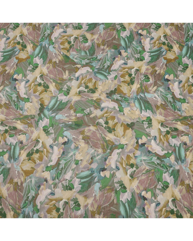 Olive Green Multicolor Brushstroke Floral Printed Viscose Crepe Fabric, Width 110 Cms, Made in India-D23913 - Regal Fabrics