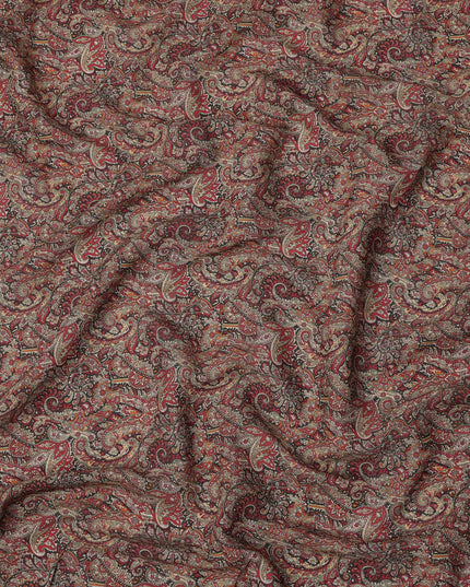 Maroon Black Multicolor Ethnic Paisley Animal Printed Viscose Crepe Fabric, Width 110 Cms, Made in India-D23914