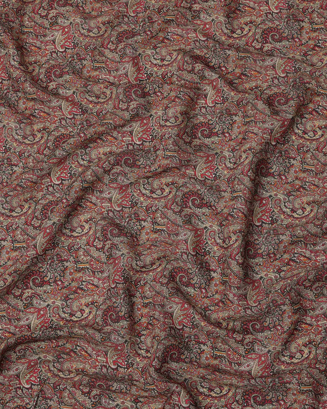 قماش كريب فيسكوز مطبوع عليه نقشة حيوانية، متعدد الألوان، أسود كستنائي، عرض 110 سم، صنع في الهند - D23914