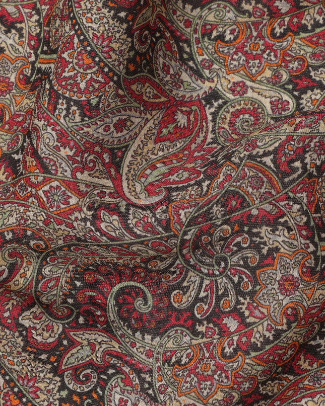 قماش كريب فيسكوز مطبوع عليه نقشة حيوانية، متعدد الألوان، أسود كستنائي، عرض 110 سم، صنع في الهند - D23914
