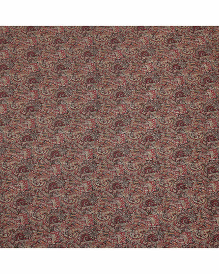 Maroon Black Multicolor Ethnic Paisley Animal Printed Viscose Crepe Fabric, Width 110 Cms, Made in India-D23914