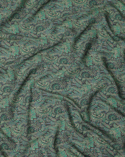 قماش كريب فيسكوز بنقشة حيوانية، أخضر زجاجي أسود متعدد الألوان، عرض 110 سم، صنع في الهند - D23915