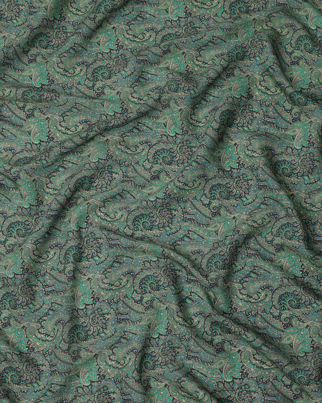 قماش كريب فيسكوز بنقشة حيوانية، أخضر زجاجي أسود متعدد الألوان، عرض 110 سم، صنع في الهند - D23915