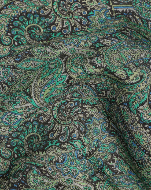 قماش كريب فيسكوز بنقشة حيوانية، أخضر زجاجي أسود متعدد الألوان، عرض 110 سم، صنع في الهند - D23915