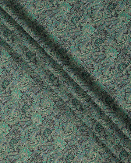 قماش كريب فيسكوز بنقشة حيوانية، أخضر زجاجي أسود متعدد الألوان، عرض 110 سم، صنع في الهند - D23915