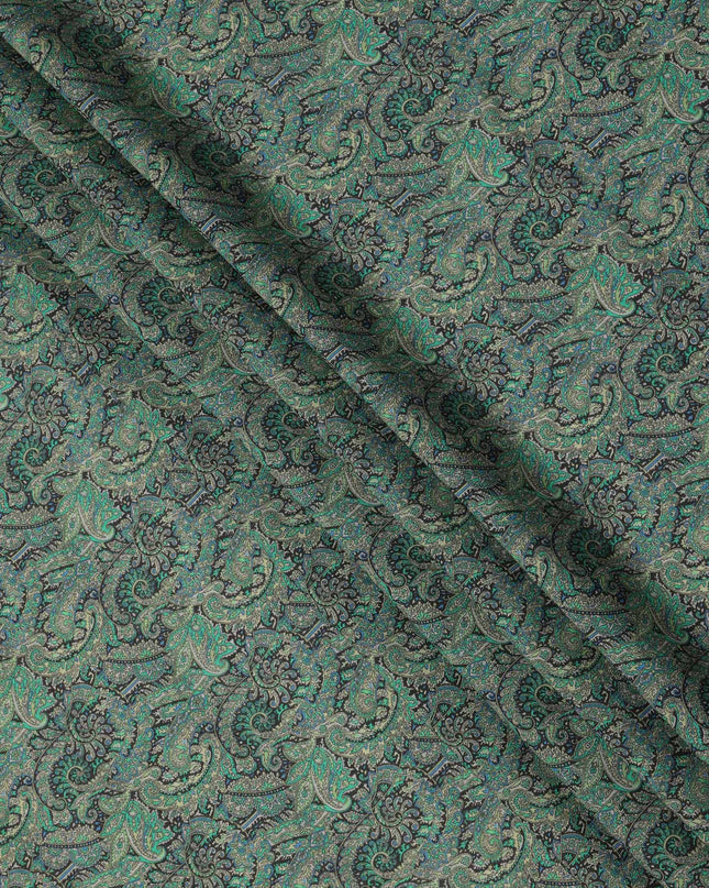 قماش كريب فيسكوز بنقشة حيوانية، أخضر زجاجي أسود متعدد الألوان، عرض 110 سم، صنع في الهند - D23915