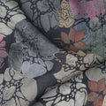 Charcoal Black Multicolor Floral Sketch Printed Viscose Crepe Fabric, Width 110 Cms, Made in India-D23916