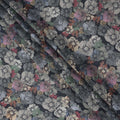 Charcoal Black Multicolor Floral Sketch Printed Viscose Crepe Fabric, Width 110 Cms, Made in India-D23916