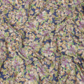 Navy Blue Beige Green Lilac Tropical Floral Printed Viscose Crepe Fabric, Width 110 Cms, Made in India-D23917 - Regal Fabrics