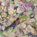 Navy Blue Beige Green Lilac Tropical Floral Printed Viscose Crepe Fabric, Width 110 Cms, Made in India-D23917 - Regal Fabrics