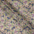 Navy Blue Beige Green Lilac Tropical Floral Printed Viscose Crepe Fabric, Width 110 Cms, Made in India-D23917 - Regal Fabrics