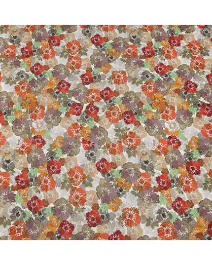 Ivory Base Multicolor Abstract Floral Printed Viscose Crepe Fabric, Width 110 Cms, Made in India-D23918