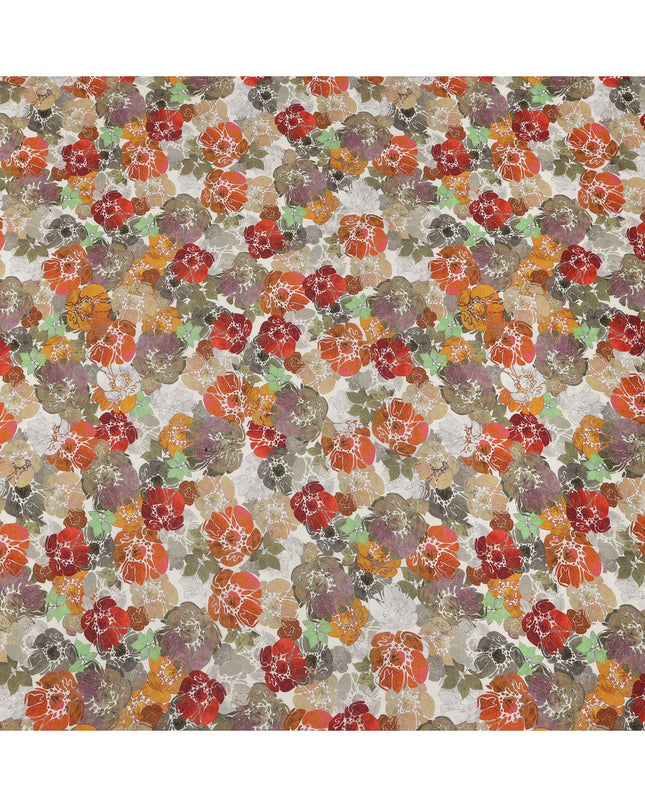 قماش كريب فيسكوز بطبعة زهور تجريدية متعدد الألوان، قاعدة عاجية، عرض 110 سم، صنع في الهند - D23918