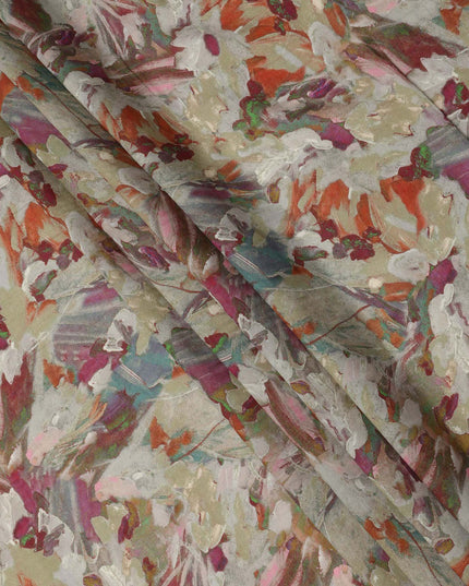 Beige Base Multicolor Painterly Floral Printed Viscose Crepe Fabric, Width 110 Cms, Made in India-D23919