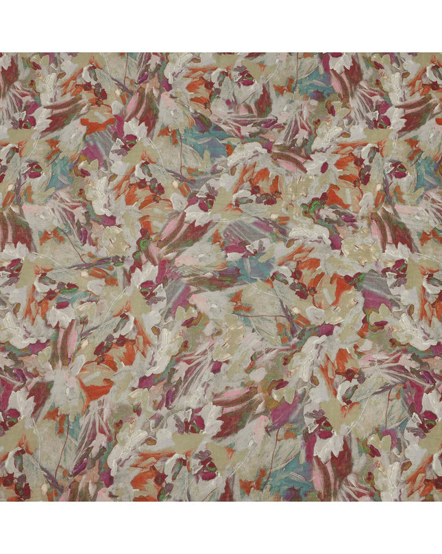 Beige Base Multicolor Painterly Floral Printed Viscose Crepe Fabric, Width 110 Cms, Made in India-D23919