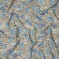 Beige Base Blue and Grey Abstract Floral Printed Viscose Crepe Fabric, Width 110 Cms, Made in India-D23920