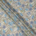 Beige Base Blue and Grey Abstract Floral Printed Viscose Crepe Fabric, Width 110 Cms, Made in India-D23920