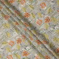 Beige Base Yellow and Orange Abstract Floral Printed Viscose Crepe Fabric, Width 110 Cms, Made in India-D23921