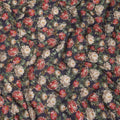 Navy Blue Base Red and Beige Peony Floral Printed Viscose Crepe Fabric, Width 110 Cms, Made in India-D23922 - Regal Fabrics