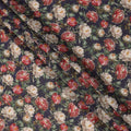 Navy Blue Base Red and Beige Peony Floral Printed Viscose Crepe Fabric, Width 110 Cms, Made in India-D23922 - Regal Fabrics