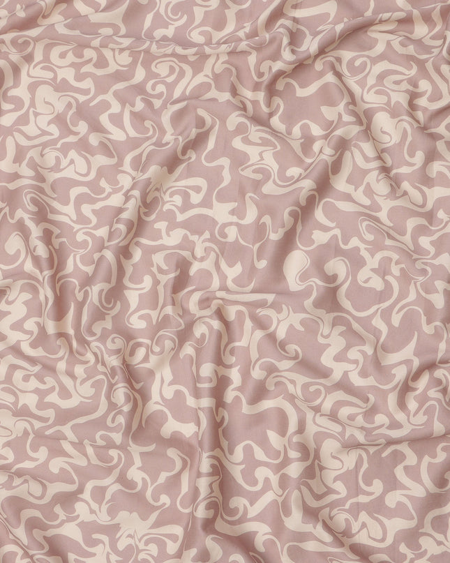 Dusty Pink and Ivory Abstract Swirl Printed Cotton Lawn Fabric, Width 110 Cms, Made in India-D23923