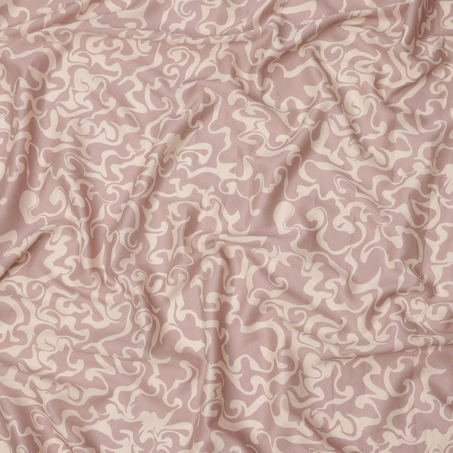 Dusty Pink and Ivory Abstract Swirl Printed Cotton Lawn Fabric, Width 110 Cms, Made in India-D23923