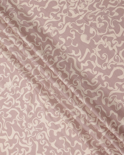 Dusty Pink and Ivory Abstract Swirl Printed Cotton Lawn Fabric, Width 110 Cms, Made in India-D23923