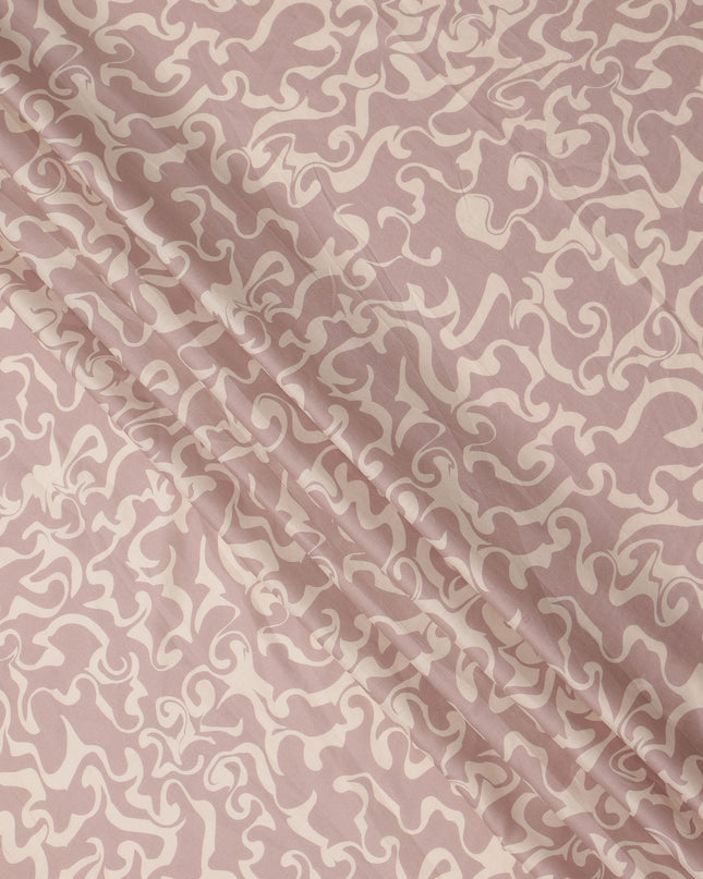 Dusty Pink and Ivory Abstract Swirl Printed Cotton Lawn Fabric, Width 110 Cms, Made in India-D23923