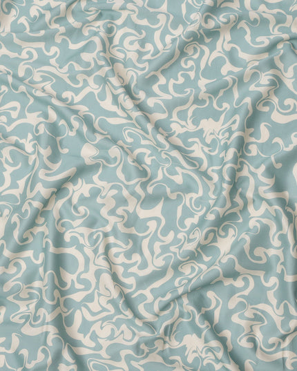Aqua Blue and Ivory Abstract Swirl Printed Cotton Lawn Fabric, Width 110 Cms, Made in India-D23924 - Regal Fabrics