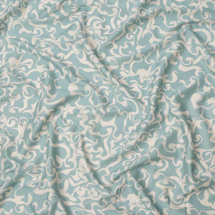 Aqua Blue and Ivory Abstract Swirl Printed Cotton Lawn Fabric, Width 110 Cms, Made in India-D23924 - Regal Fabrics