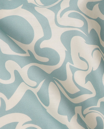 Aqua Blue and Ivory Abstract Swirl Printed Cotton Lawn Fabric, Width 110 Cms, Made in India-D23924 - Regal Fabrics
