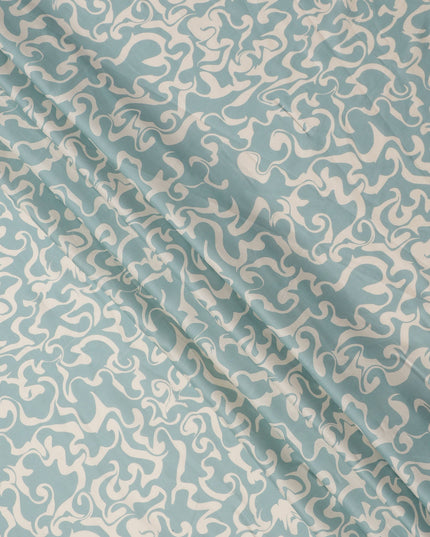 Aqua Blue and Ivory Abstract Swirl Printed Cotton Lawn Fabric, Width 110 Cms, Made in India-D23924 - Regal Fabrics