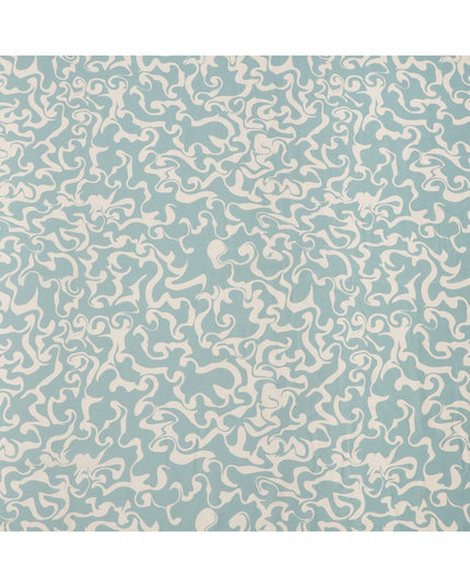 Aqua Blue and Ivory Abstract Swirl Printed Cotton Lawn Fabric, Width 110 Cms, Made in India-D23924 - Regal Fabrics