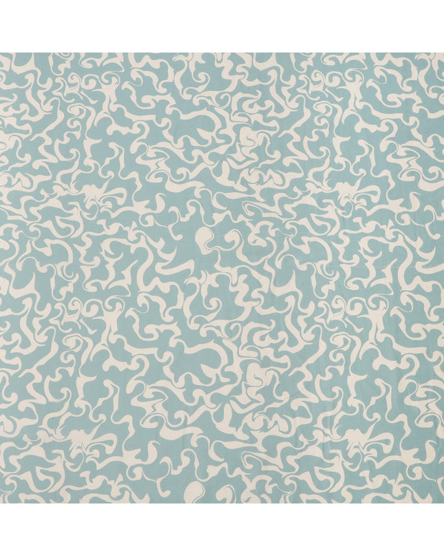 Aqua Blue and Ivory Abstract Swirl Printed Cotton Lawn Fabric, Width 110 Cms, Made in India-D23924
