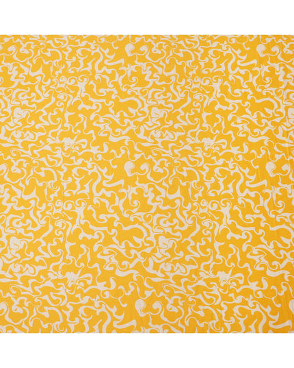 Sunshine Yellow and Ivory Abstract Swirl Printed Cotton Lawn Fabric, Width 110 Cms, Made in India-D23925