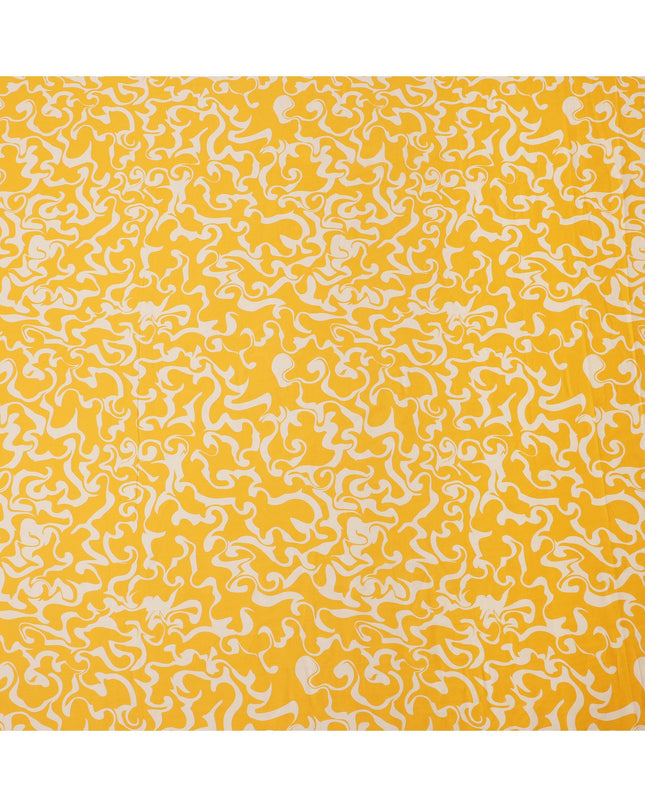 Sunshine Yellow and Ivory Abstract Swirl Printed Cotton Lawn Fabric, Width 110 Cms, Made in India-D23925