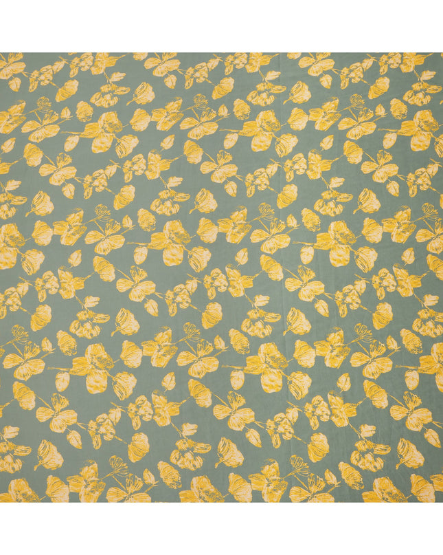 Sage Green and Mustard Yellow Floral Printed Cotton Lawn Fabric, Width 110 Cms, Made in India-D23927 - Regal Fabrics