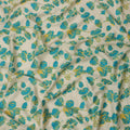 Cream and Teal Blue Floral Printed Cotton Lawn Fabric, Width 110 Cms, Made in India-D23928