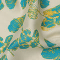 Cream and Teal Blue Floral Printed Cotton Lawn Fabric, Width 110 Cms, Made in India-D23928