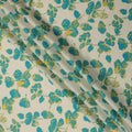 Cream and Teal Blue Floral Printed Cotton Lawn Fabric, Width 110 Cms, Made in India-D23928