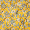 Golden Yellow and Grey Botanical Floral Printed Cotton Lawn Fabric, Width 110 Cms, Made in India-D23929 - Regal Fabrics