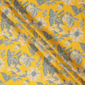 Golden Yellow and Grey Botanical Floral Printed Cotton Lawn Fabric, Width 110 Cms, Made in India-D23929 - Regal Fabrics