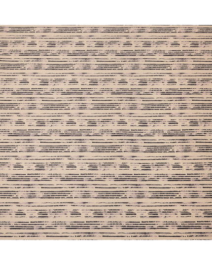 Beige and Black Hand-Drawn Stripe Printed Cotton Lawn Fabric, Width 110 Cms, Made in India-D23930