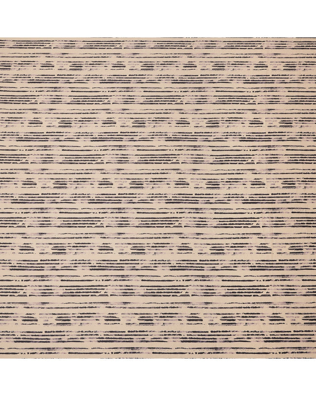 Beige and Black Hand-Drawn Stripe Printed Cotton Lawn Fabric, Width 110 Cms, Made in India-D23930