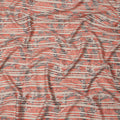 Beige Base with Red and Black Scribble Stripe Print Cotton Lawn Fabric, Width 110 Cms, Made in India-D23932